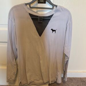 PINK Victoria's Secret Gray Long Sleeve Tee with Dog Logo